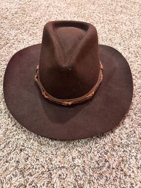 Women’s weastern Dark Brown Felt Western Hat with Braided Leather Band